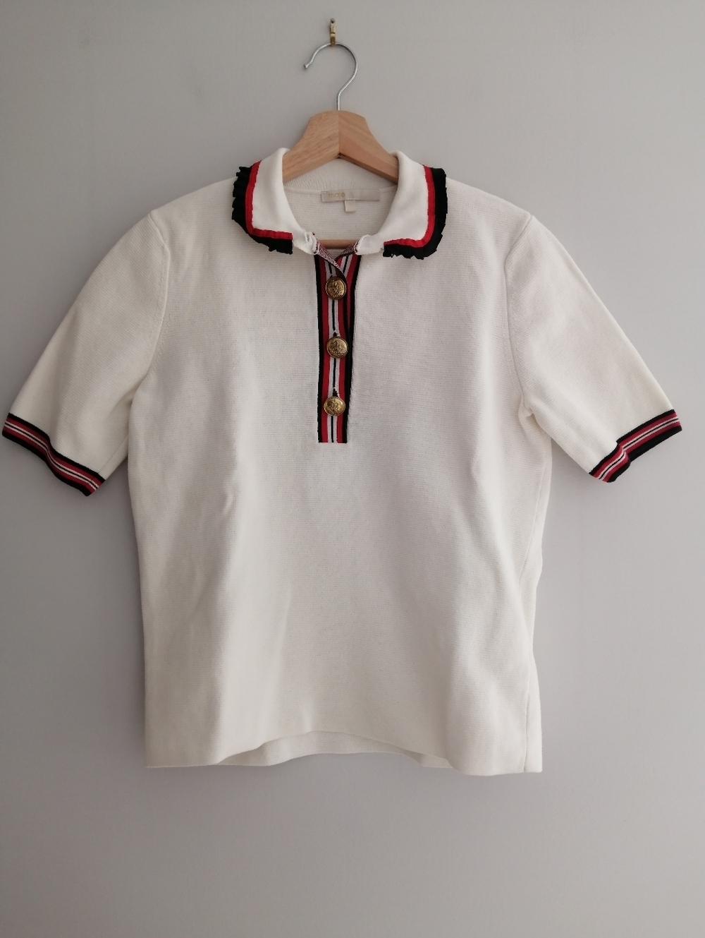 Maje Cotton Knit Polo Short Sleeve Sweater Top Missing 1 Button Maje 2 or Medium
